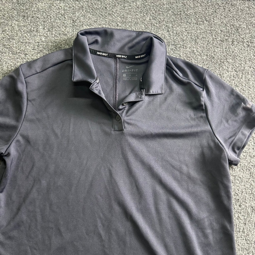 Nike Polo Womens Size M Dark Gray Dri-Fit Short Sleeve Athletic Golf Shirt